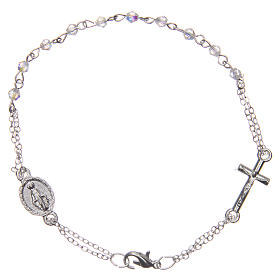 Rosary bracelet with closure, transparent faceted beads 1x1 mm, with cross and medal