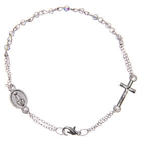 Rosary bracelet with clasp, transparent rhombus beads 1x1 mm, with cross and medal