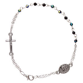 Rosary decade bracelet with 1x1 mm faceted black grains, fastener and miraculous medal