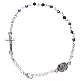 Decade rosary bracelet with 1 mm rhombus black beads, clasp and Miraculous medal