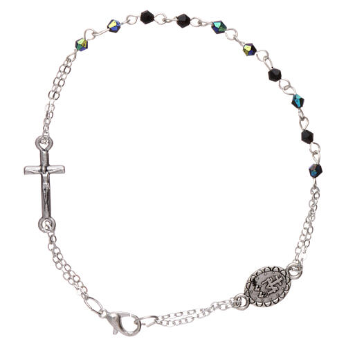 Decade rosary bracelet with 1 mm rhombus black beads, clasp and Miraculous medal 1