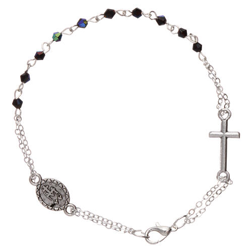 Decade rosary bracelet with 1 mm rhombus black beads, clasp and Miraculous medal 2