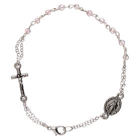 Rosary decade bracelet with 1x1 mm faceted pink grains, fastener and miraculous medal