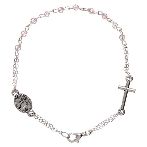 Rosary decade bracelet with 1x1 mm faceted pink grains, fastener and miraculous medal 2