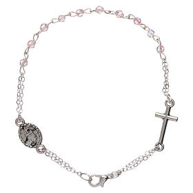 Decade rosary bracelet with 1 mm rhombus pink beads, clasp closure and Miraculous medal