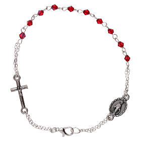 Bracelet dizainier chaîne grains 1 mm à facettes rubis croix et médaille
