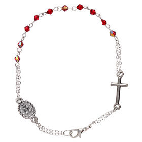 Decade rosary bracelet with 1 mm rhombus ruby beads, clasp closure and Miraculous medal