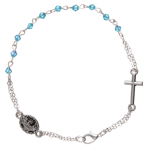 Rosary decade bracelet with 1x1 mm faceted aqua grains, fastener and miraculous medal 2