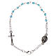 Rosary decade bracelet with 1x1 mm faceted aqua grains, fastener and miraculous medal s1