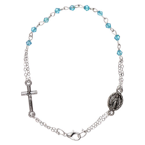 Decade rosary bracelet with 1 mm rhombus light blue beads, clasp and Miraculous medal 1