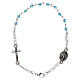 Decade rosary bracelet with 1 mm rhombus light blue beads, clasp and Miraculous medal s1