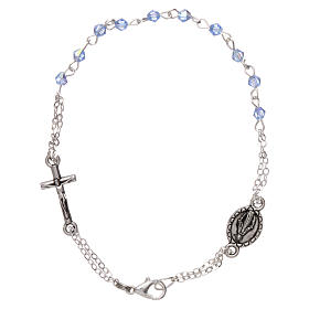 Rosary decade bracelet with 1x1 mm faceted light blue grains, fastener and miraculous medal