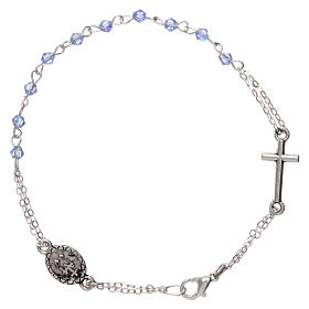 Rosary decade bracelet with 1x1 mm faceted light blue grains, fastener and miraculous medal