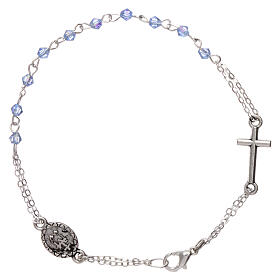 Decade rosary bracelet with 1 mm rhombus cerulean blue beads, clasp and Miraculous medal