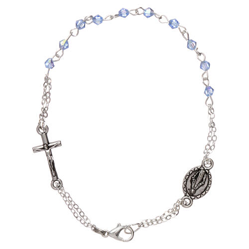 Decade rosary bracelet with 1 mm rhombus cerulean blue beads, clasp and Miraculous medal 1