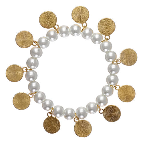 Bracelet perles blanches avec saints 2