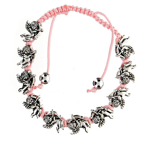 Ten-bead bracelet with Angel in pink rope 6 mm 1