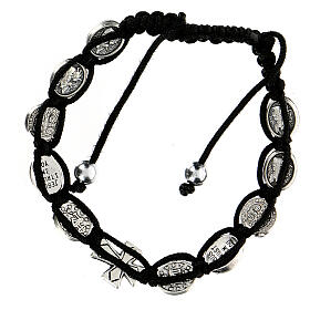 Ten-bead bracelet with many Saints in black rope 5 mm