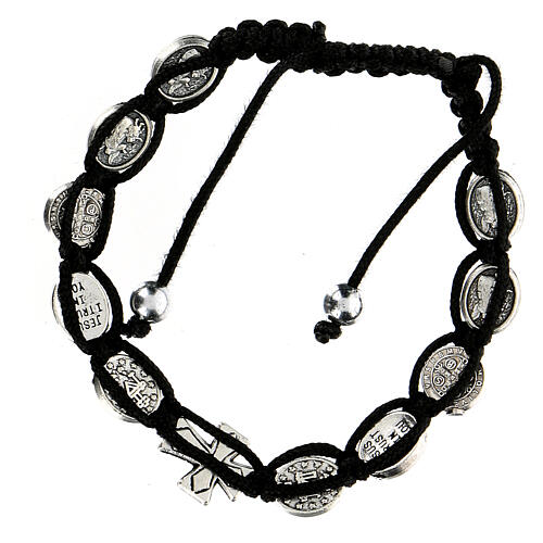 Ten-bead bracelet with many Saints in black rope 5 mm 2