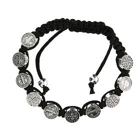 Ten-bead bracelet with St. Benedict in black rope 6 mm