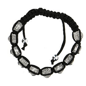 Ten-bead bracelet with St. Benedict in black rope 6 mm