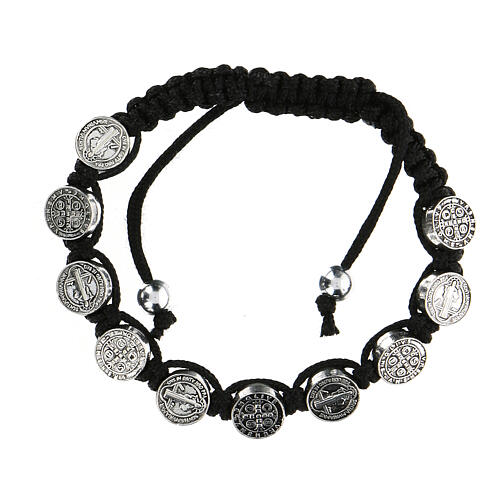 Ten-bead bracelet with St. Benedict in black rope 6 mm 1