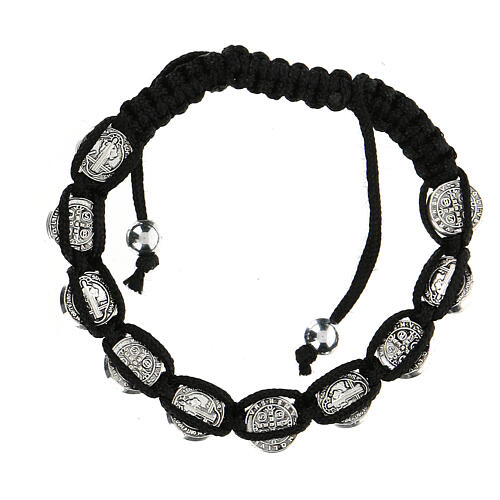 Ten-bead bracelet with St. Benedict in black rope 6 mm 2