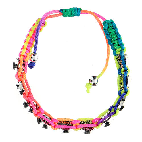 Ten-bead bracelet with St. Benedict in multicoloured rope 6 mm 2