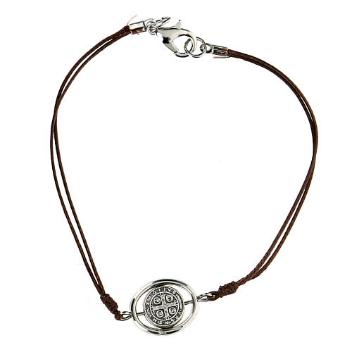 Bracelet with St. Benedict in brown rope 9 mm 2