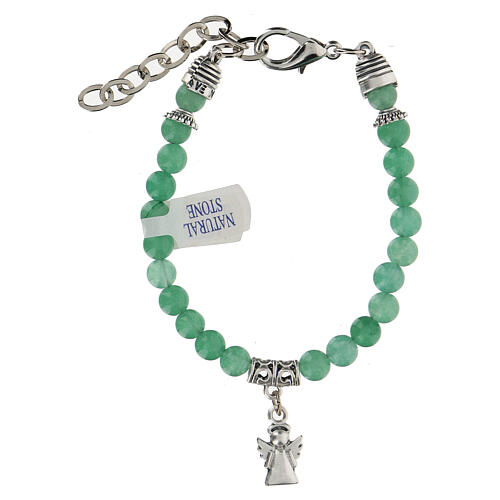 Armband mit kleinen Perlen aus Jade (Naturstein) und mit Schutzengel 1