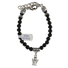 Armband mit kleinen Perlen aus schwarzem Onyx-Naturstein mit Schutzengel-Anhänger