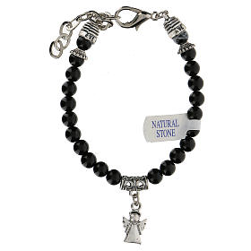Bracelet avec perles pierre naturelle onyx noir et breloque Ange Gardien