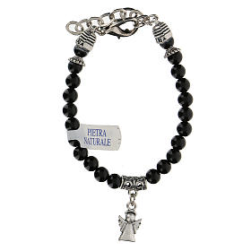 Bracelet avec perles pierre naturelle onyx noir et breloque Ange Gardien