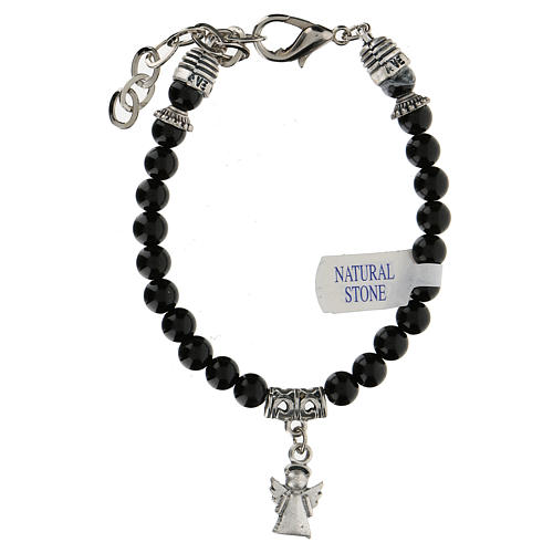 Bracelet avec perles pierre naturelle onyx noir et breloque Ange Gardien 1