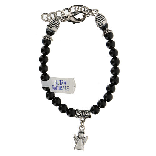 Bracelet avec perles pierre naturelle onyx noir et breloque Ange Gardien 2