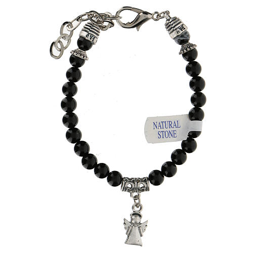 Guardian angel charm bracelet with natural onyx beads 1