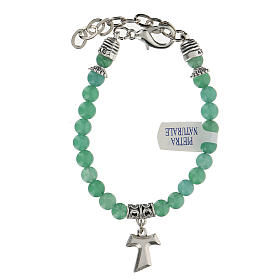 Bracelet avec perles en pierre de Jade et breloque Croix Tau