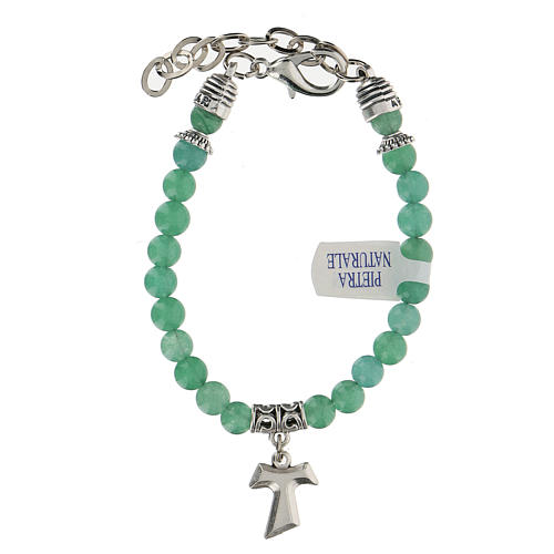 Bracelet avec perles en pierre de Jade et breloque Croix Tau 2
