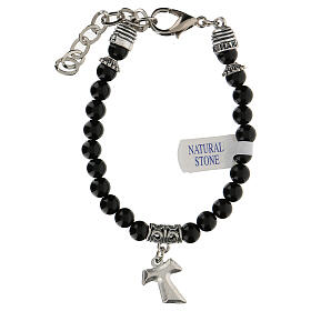 Armband mit kleinen Perlen aus schwarzem Onyx und Anhänger mit Tau