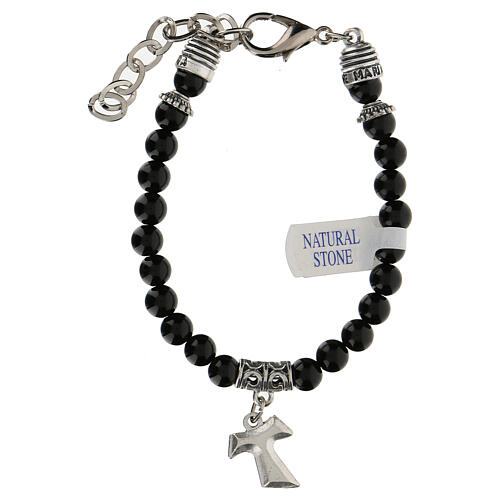 Armband mit kleinen Perlen aus schwarzem Onyx und Anhänger mit Tau 2