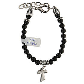 Bracelet avec perles en onyx noir et breloque Tau