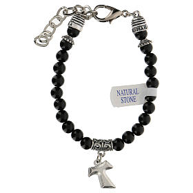 Bracelet avec perles en onyx noir et breloque Tau