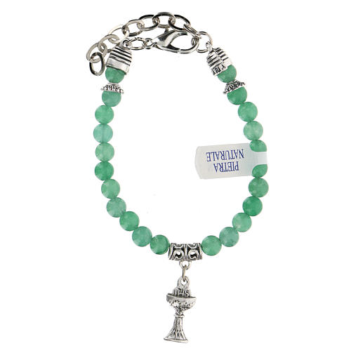 Bracelet avec calice Première Communion avec pierre naturelle Jade 2