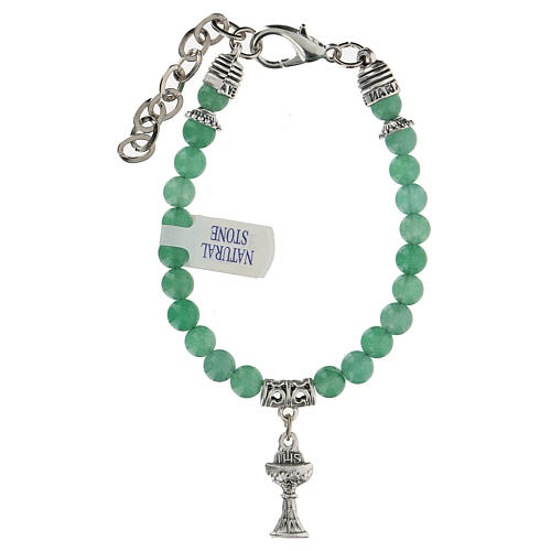 First Communion Bracelet with chalice charm in natural Jade 1