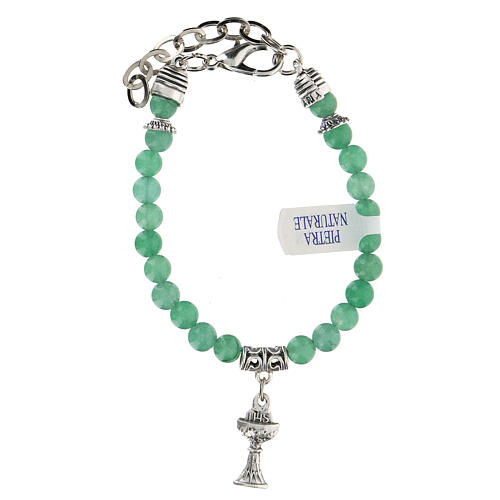 First Communion Bracelet with chalice charm in natural Jade 2