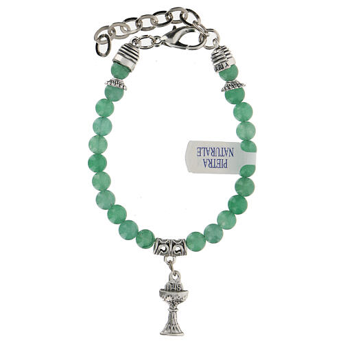 First Communion Bracelet with chalice charm in natural Jade 3