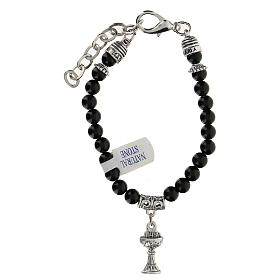 First Communion bracelet with chalice charm in natural Black onyx