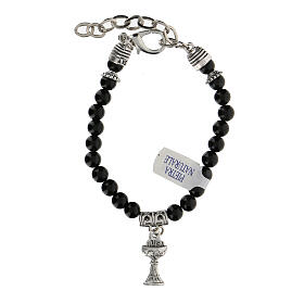 First Communion bracelet with chalice charm in natural Black onyx