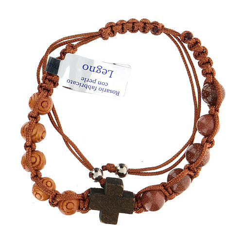 Decade rosary bracelet in wood gold stone, 4 mm 1