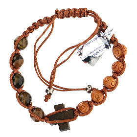 Decade rosary bracelet in wood and glass, 5 mm